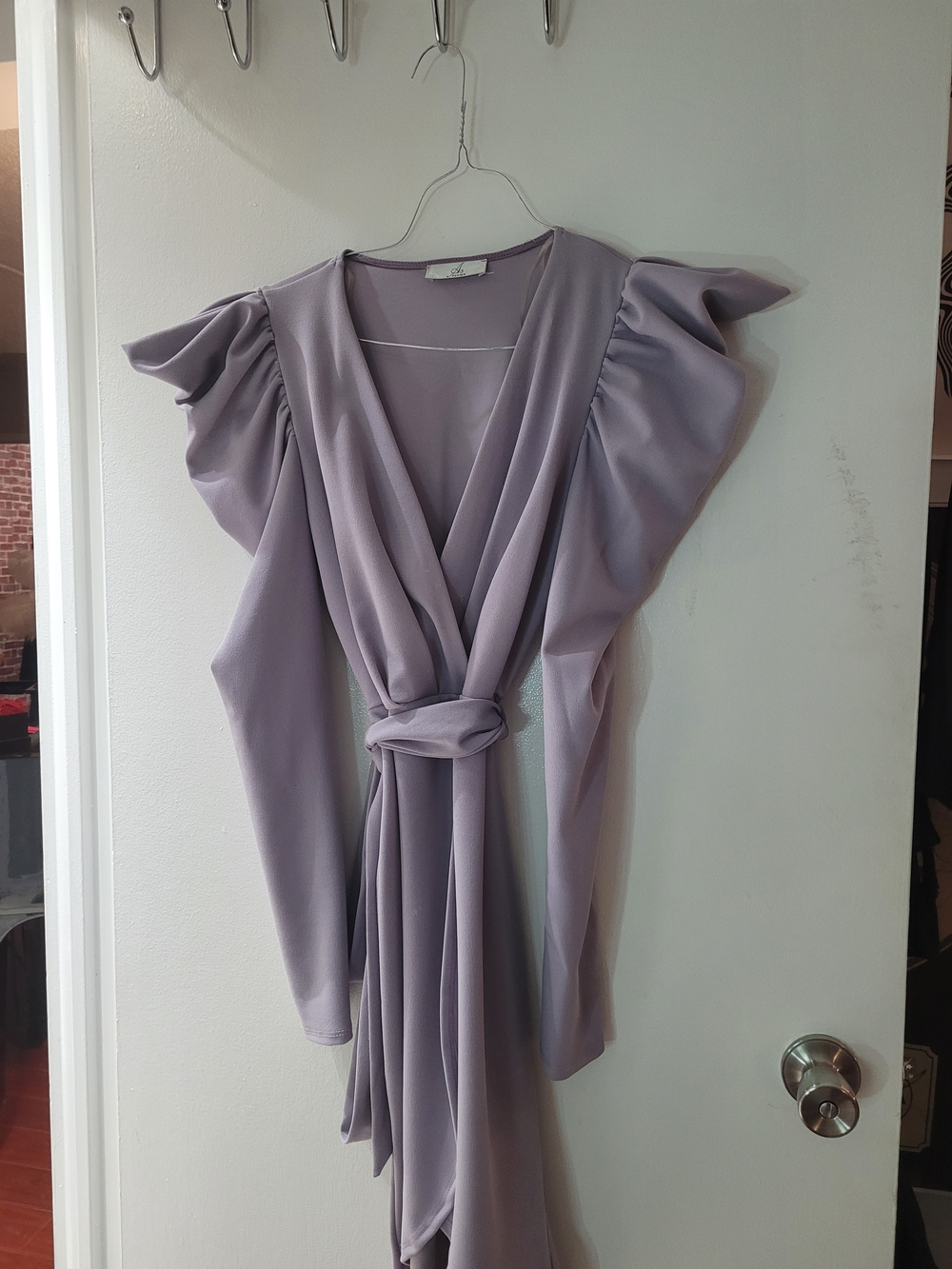 Lavender Wrap Dress with Statement Sleeves